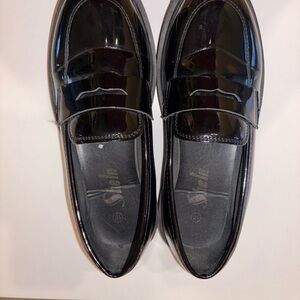 SHEIN Glossy Platform Black Womens Loafers